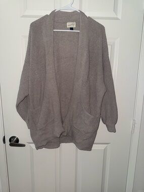 Open-Front Chunky Knit Cardigan Sweater - grey